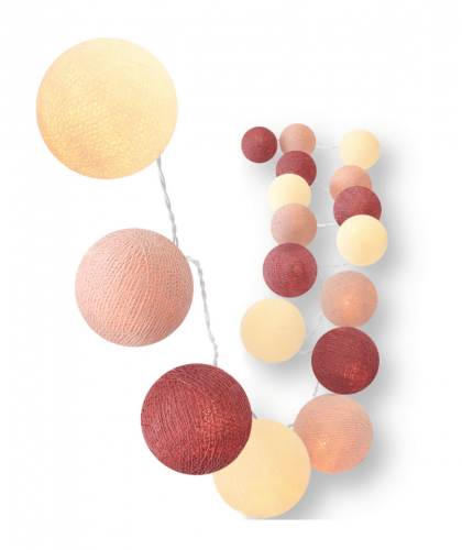 LED Lichterkette Rosengarten mit Kugeln in Creme, Nude und Old Rose – warmweißes Licht, batteriebetrieben oder per USB, ideal für stilvolle Wohnzimmerdeko