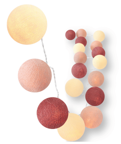 LED Lichterkette Rosengarten mit Kugeln in Creme, Nude und Old Rose – warmweißes Licht, batteriebetrieben oder per Strom, ideal für stilvolle Wohnzimmerdeko
