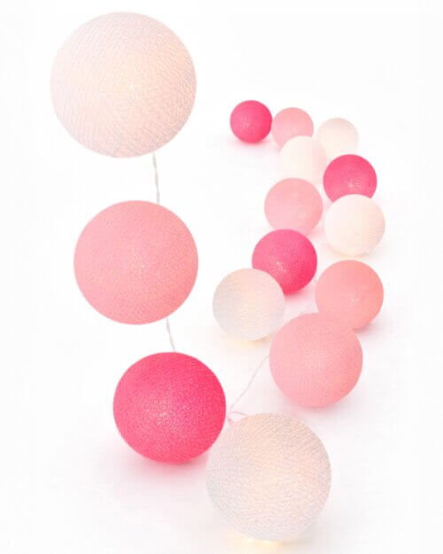 LED Kinderzimmer-Lichterkette Fairytale mit Kugeln in Weiß, Rosa und Pink – warmweißes Licht, USB-Anschluss, ideal für Mädchen- und Jungenzimmer oder als Fensterdeko