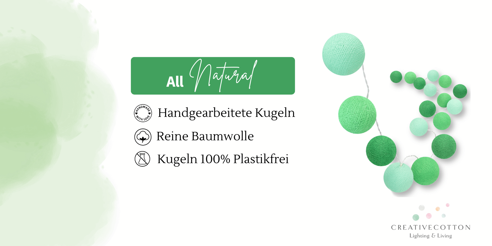 LED Lichtgirlande Blätterwald in Grün und Mint – dimmbare Baumwolllichterkette mit warmem Licht, ideal für Wohnzimmer, Wand oder als natürliche Dekoration im Schlafzimmer
