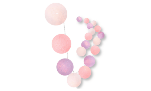 LED Lichterkette Blumenwiese mit Kugeln in Weiß, Rosa und Lila – sanftes warmweißes Licht mit Dimmer und Timer, ideal als Nachtlicht und Schlummerlicht für Babyzimmer und Kinderzimmer