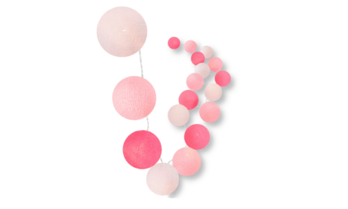 LED Kinderzimmer-Lichterkette Fairytale mit Kugeln in Weiß, Rosa und Pink – warmweißes Licht, USB-Anschluss, ideal für Mädchen- und Jungenzimmer oder als Fensterdeko