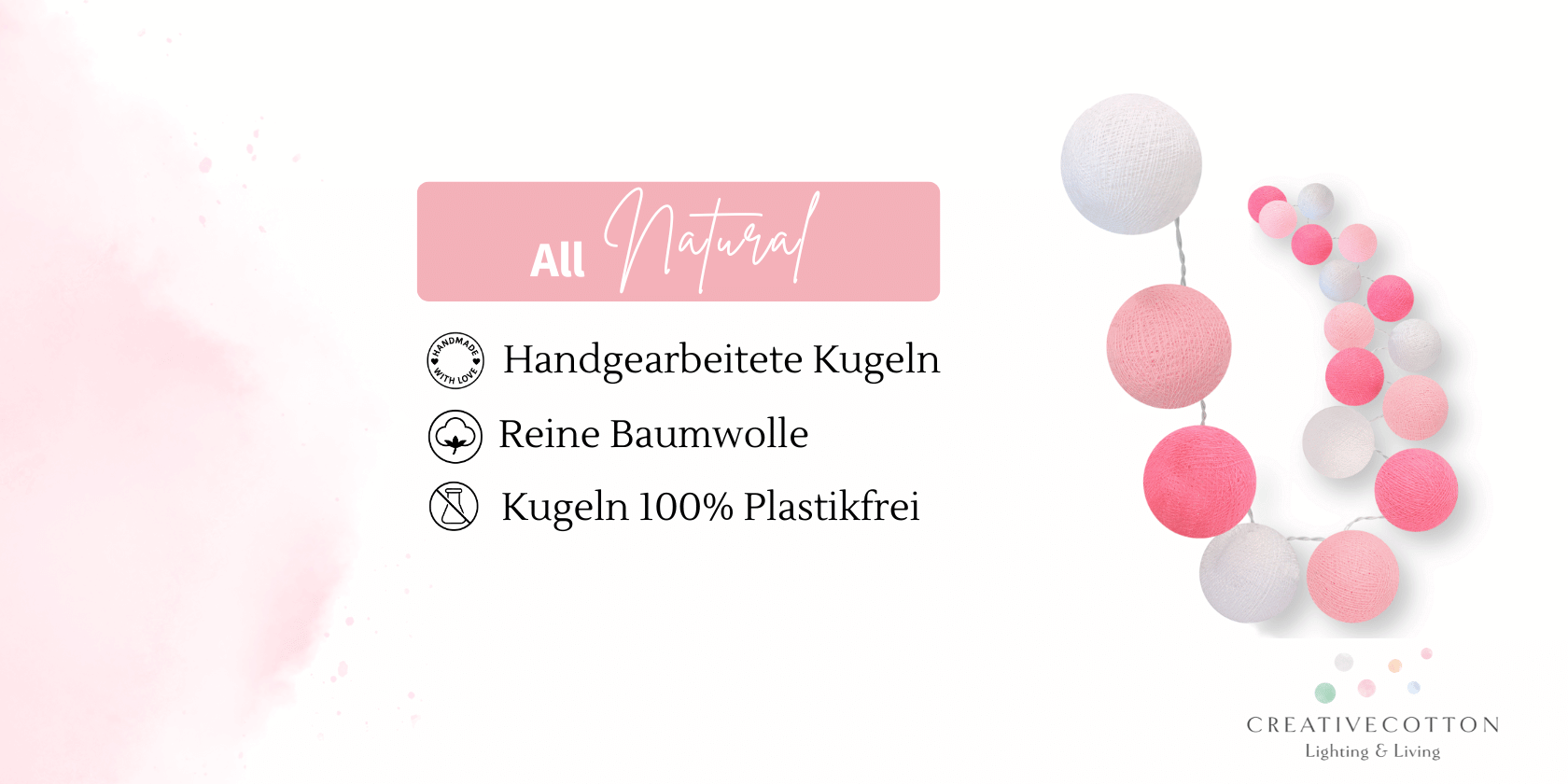 LED Nachtlicht Fairytale mit Kugeln in Pink, Rosa und Weiß – sanfte Beleuchtung mit Timer, perfekt für Mädchen- und Jungenzimmer oder als Licht über der Wickelkommode