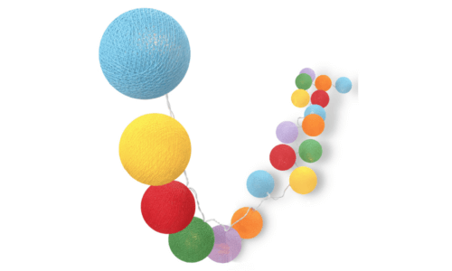 LED Nachtlicht Fiesta mit bunten Kugeln in Blau, Gelb, Rot, Grün und Violett – warmweißes Licht, ideal für Kinderzimmer udn Babyzimmer als Schlummerlicht.