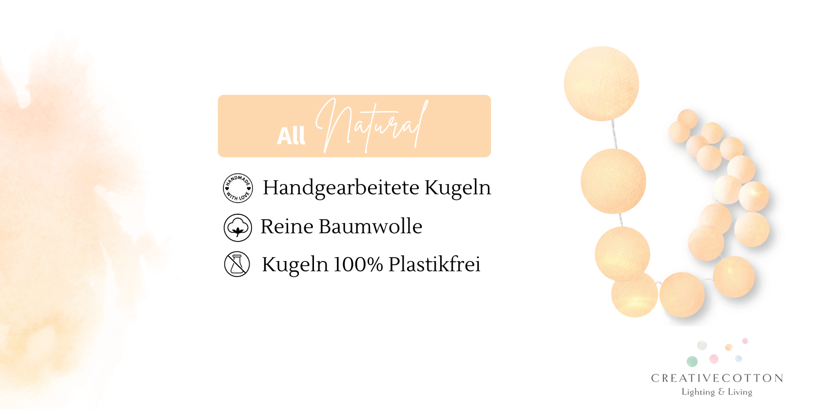 Dimmbare LED Lichterkette Honey mit Kugeln in Creme – warmes Licht für entspannende Beleuchtung im Schlafzimmer