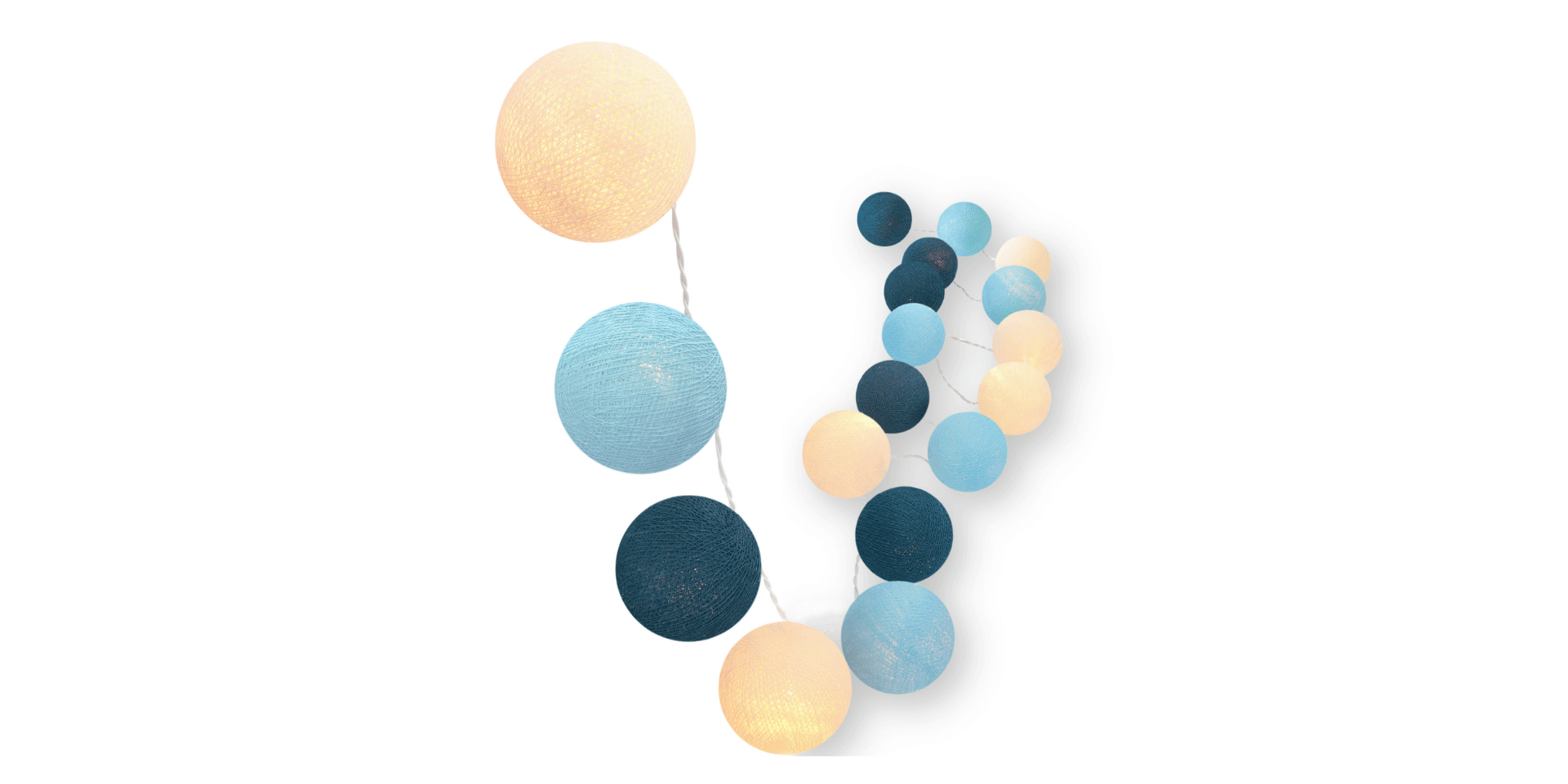 LED Lichterkette Ocean mit Kugeln in Hellblau, Dunkelblau und Creme – warmweißes Licht, strom- oder batteriebetrieben, ideal als Schlummerlicht und Nachtlicht für Kinderzimmer und Babyzimmer