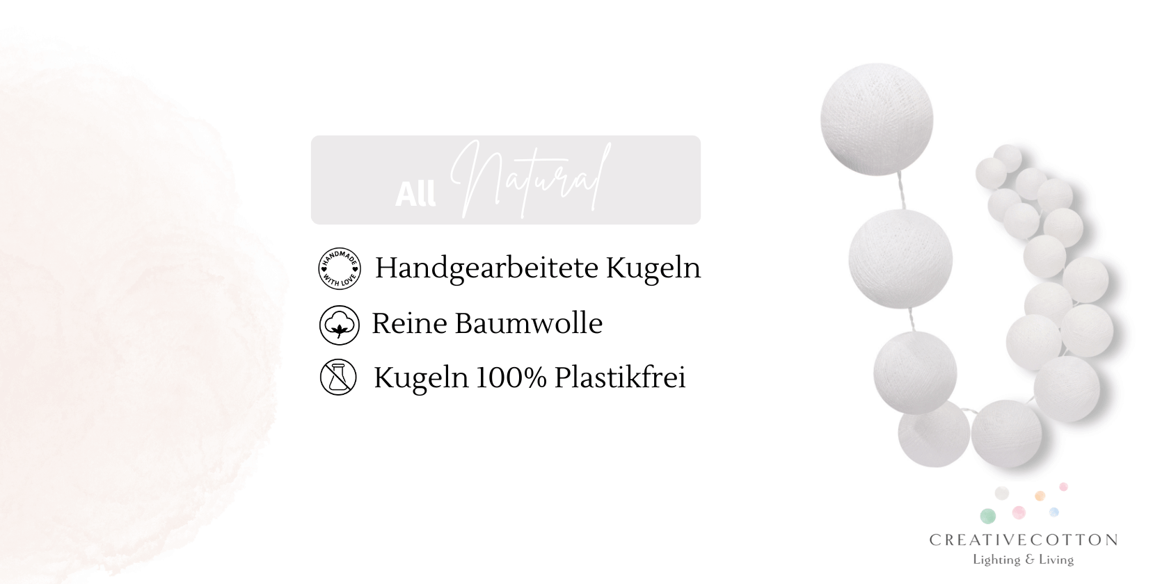Weiße LED Dekolichterkette White Edition – batterie- und strombetrieben, warmweißes Licht für Fensterbank, Flur oder moderne Wohnraumdeko