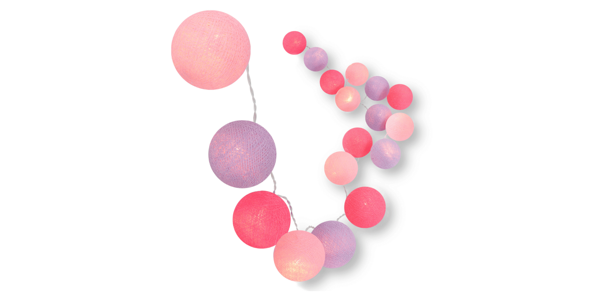 LED Kinderzimmer-Lichterkette mit Kugeln in Rosa, Lila und Pink – warmweißes Licht, dimmbar, mit Timer und USB-Stecker, ideal als farbenfrohe Dekoration im Mädchenzimmer und Jungenzimmer.