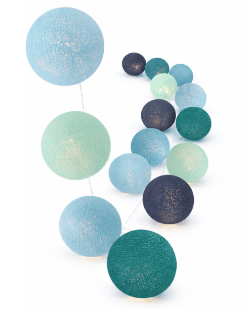 LED Deko-Lichterkette Meeresbrise mit Kugeln in Blau, Mint und Türkis – dekorative Lichtquelle für Flur, Wand oder modernes Wohnzimmer