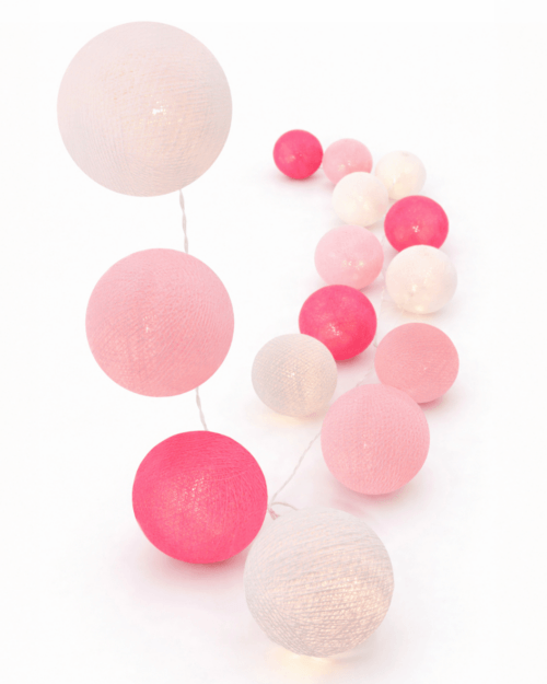 LED Kinderzimmer-Lichterkette Fairytale mit Kugeln in Weiß, Rosa und Pink – warmweißes Licht, USB-Anschluss, ideal für Mädchen- und Jungenzimmer oder als Fensterdeko