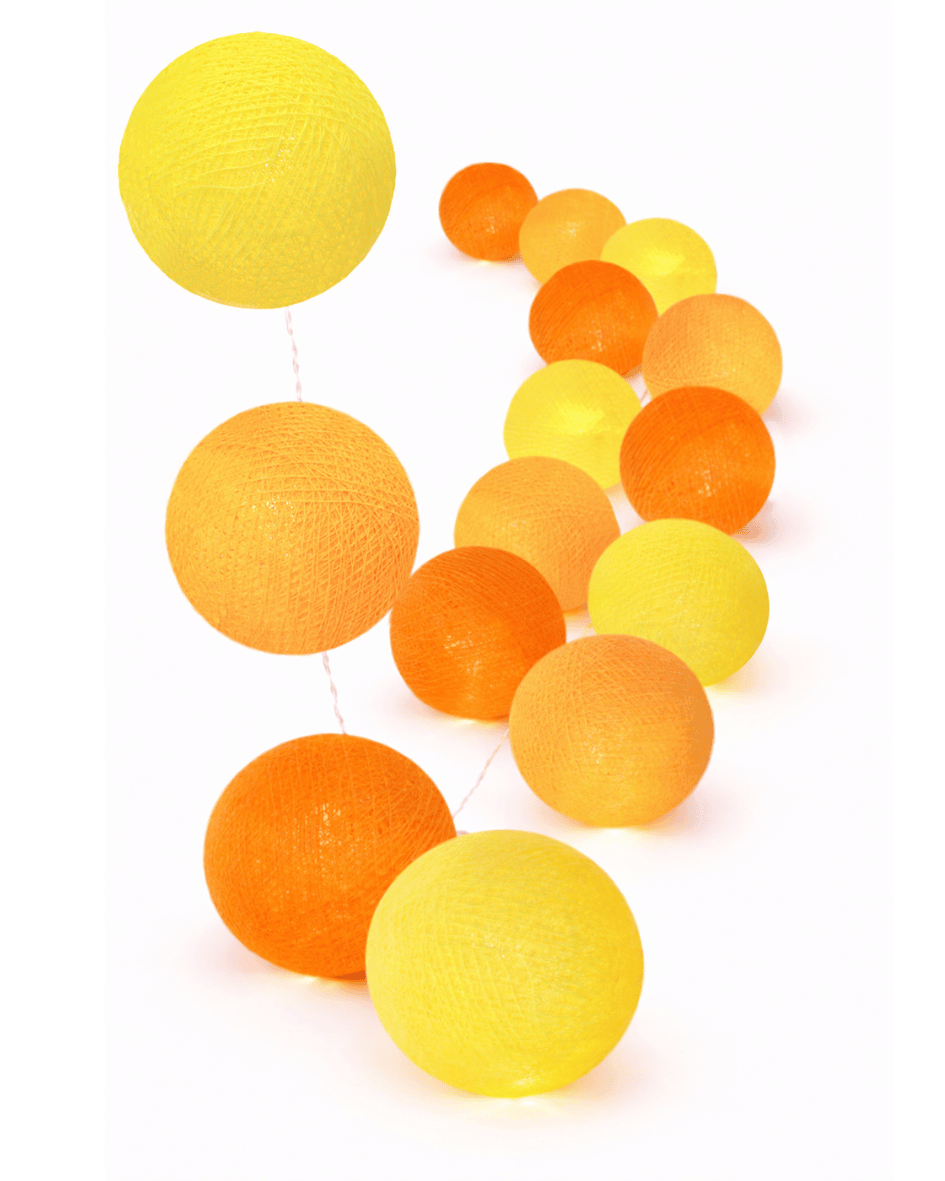 LED Lichterkette Sunrise gelb orange Kinderzimmer Babyzimmer Jugendzimmer Mädchen Wohnzimmer sommerlich LED Kugellichterkette Sunrise mit gelben und orangen Baumwollkugeln – warmweißes Licht, stimmungsvolle Wohnzimmer-Deko im sommerlichen Look