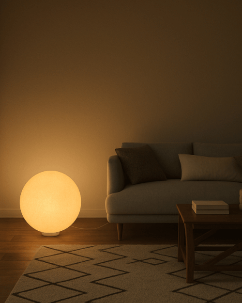 LED Bodenlampe mit handgefertigter Kugel in Creme – perfekte Lampe für Wohnzimmer, Schlafzimmer oder Kinderzimmer.