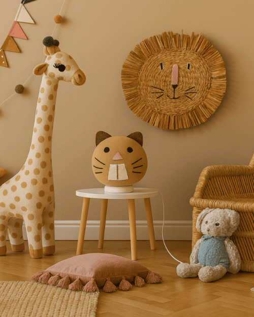 Beige Katzen-Nachtlicht von CREATIVECOTTON – Babyzimmer Leuchte.