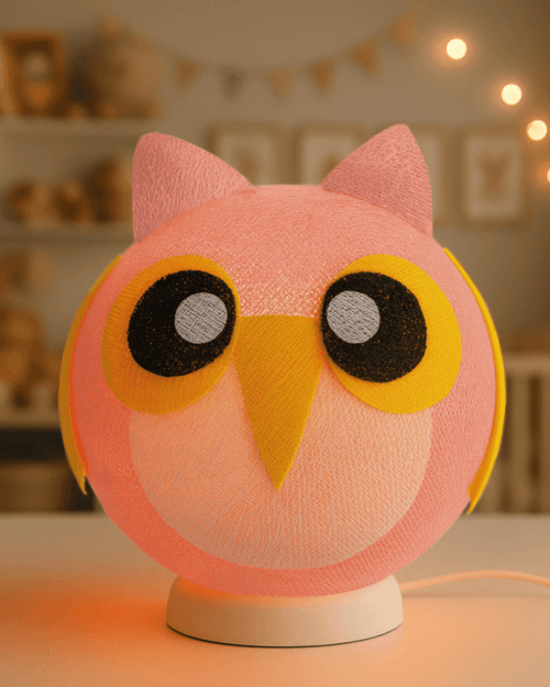 Kinderzimmerlampe mit Eulenmotiv als Nachtlicht – warmes, augenfreundliches LED-Schlummerlicht auf dem Nachttisch, beruhigend und dekorativ.