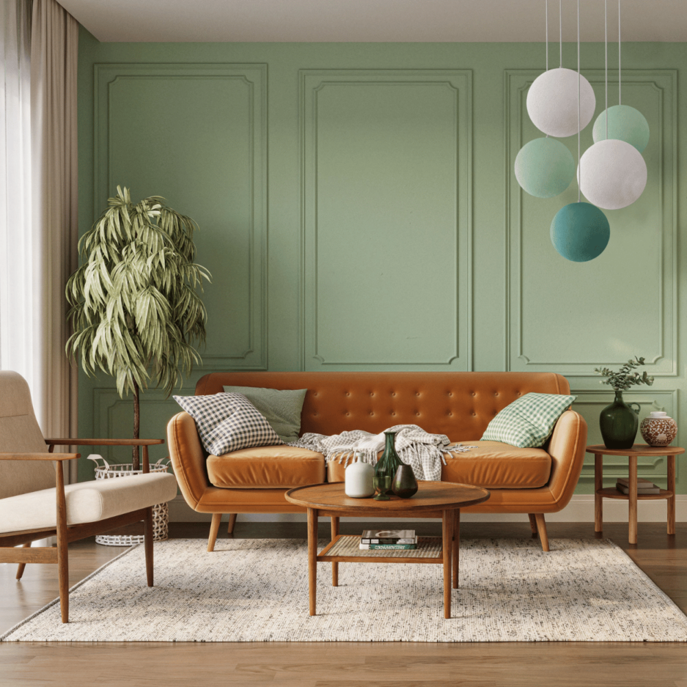 Hängelampe mit Baumwollkugeln in Mint und Aqua – dekorative Hängeleuchte fürs Wohnzimmer oder Schlafzimmer.
