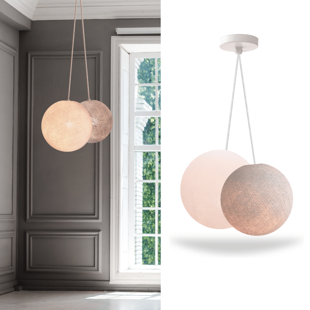 2-flammige Hängeleuchte in Grau und Weiß – LED Lampe fürs Schlafzimmer.
