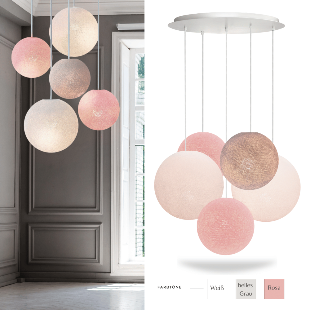 Pendelleuchte Weiß Grau Rosa – 5-flammige LED Hängelampe für modernes Wohndesign.