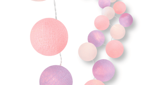 LED Lichterkette Blumenwiese mit Kugeln in Weiß, Rosa und Lila – sanftes warmweißes Licht mit Dimmer und Timer, ideal als Nachtlicht und Schlummerlicht für Babyzimmer und Kinderzimmer