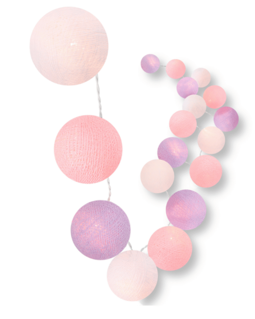 LED Lichterkette Blumenwiese mit Kugeln in Weiß, Rosa und Lila – sanftes warmweißes Licht mit Dimmer und Timer, ideal als Nachtlicht und Schlummerlicht für Babyzimmer und Kinderzimmer