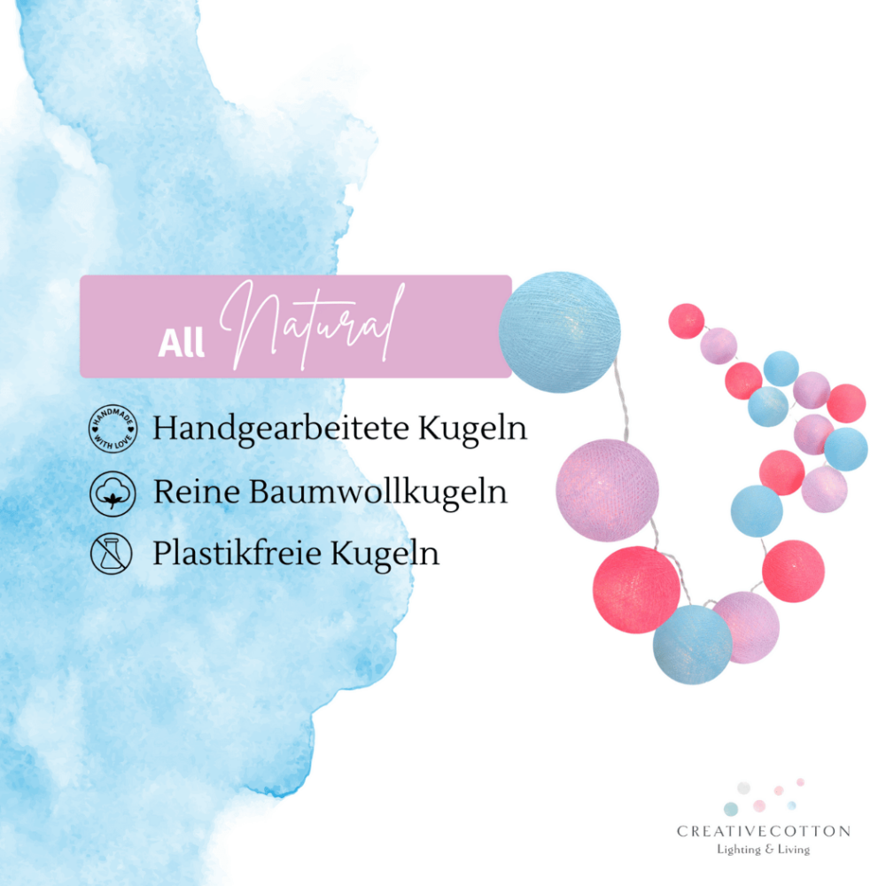 Farbenfrohe LED Kinderzimmer-Lichterkette Colour mit Lila, Pink und Blau – Schlummerlicht mit USB-Anschluss, perfekt als Nachtlicht für Babyzimmer oder Kinderbett