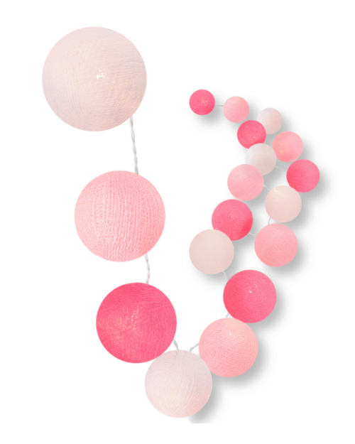 LED Kinderzimmer-Lichterkette Fairytale mit Kugeln in Weiß, Rosa und Pink – warmweißes Licht, USB-Anschluss, ideal für Mädchen- und Jungenzimmer oder als Fensterdeko