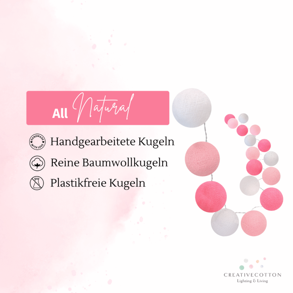 LED Nachtlicht Fairytale mit Kugeln in Pink, Rosa und Weiß – sanfte Beleuchtung mit Timer, perfekt für Mädchen- und Jungenzimmer oder als Licht über der Wickelkommode