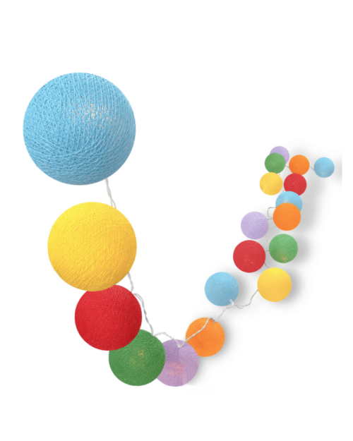 LED Nachtlicht Fiesta mit bunten Kugeln in Blau, Gelb, Rot, Grün und Violett – warmweißes Licht, ideal für Kinderzimmer udn Babyzimmer als Schlummerlicht.