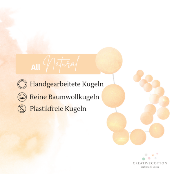 Dimmbare LED Lichterkette Honey mit Kugeln in Creme – warmes Licht für entspannende Beleuchtung im Schlafzimmer