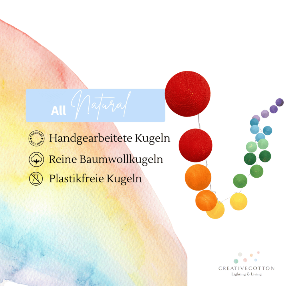 LED Kinderzimmer-Lichterkette Regenbogen – bunt, warmweißes Licht, ideal als Schlummerlicht für Mädchen- und Jungenzimmer