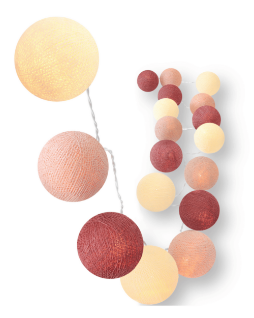 LED Lichterkette Rosengarten mit Kugeln in Creme, Nude und Old Rose – warmweißes Licht, batteriebetrieben oder per Strom, ideal für stilvolle Wohnzimmerdeko