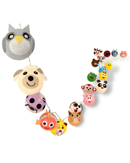 Bunte LED Tier-Lichterkette mit warmweißem Licht – Nachtlicht & Schlummerlicht für Kinderzimmer/Babyzimmer, beruhigende Tierkugeln für sanfte Abendrituale.