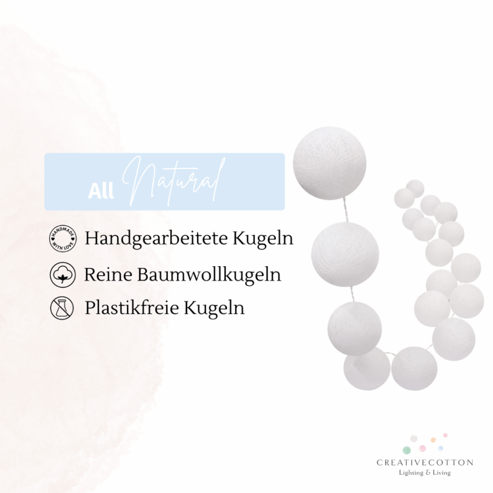 Weiße LED Dekolichterkette White Edition – batterie- und strombetrieben, warmweißes Licht für Fensterbank, Flur oder moderne Wohnraumdeko