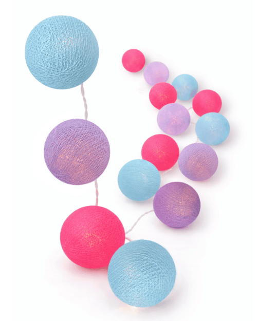 LED Lichterkette Colour mit Kugeln in Blau, Lila und Pink – warmweißes Schlummerlicht mit Timer, ideal als Nachtlicht für Babyzimmer von Mädchen und Jungen