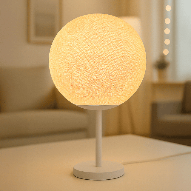 led-stehlampe-lampe-leuchte-stehleuchte-kugel-cotton-ball-wohnzimmer-schlafzimmer-weiss Elegante LED Tischleuchte in Creme mit Baumwollkugel; dezente Zusatzbeleuchtung fürs Wohnzimmer, passend zu Stehlampe/Stehleuchte und Nachttisch.